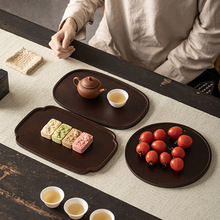 家用竹制托盘小型干泡盘海棠小托盘禅意中式点心盘水果坚果茶食碟