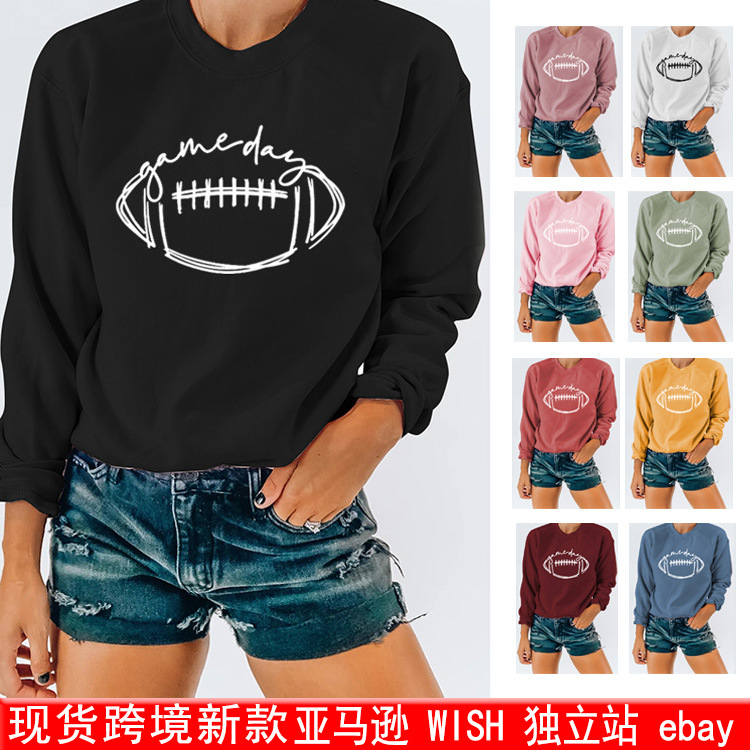 En stock de las mujeres del siglo Comercio exterior estación independiente Amazon Rugby impresión más tamaño manga larga sudadera image 3