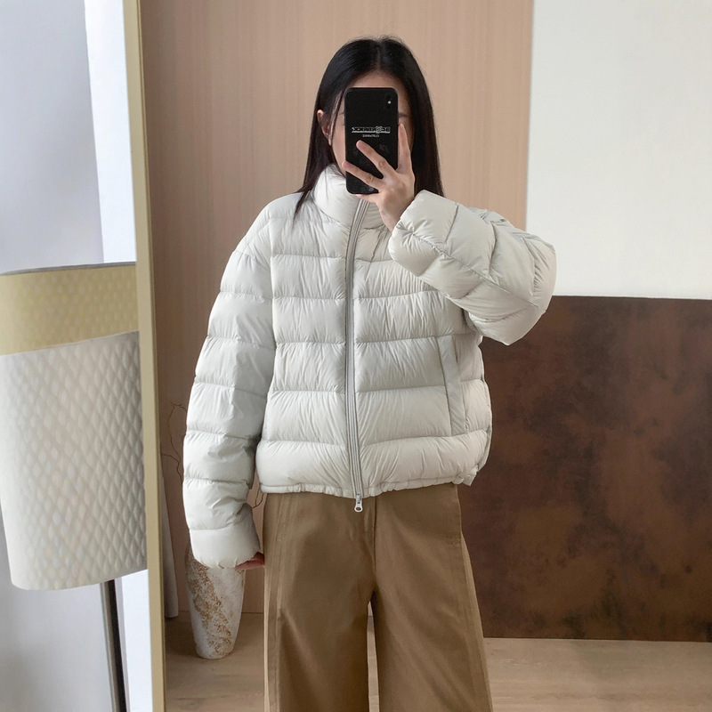 Long-Term Supply of Rib Fishbone Puff Bread Jacket down Jacket Petite Stand Collar Short Women's Portable Storage 044