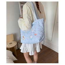 棉服包包女式2024新款休闲通勤单肩包轻便百搭托特包刺绣工艺