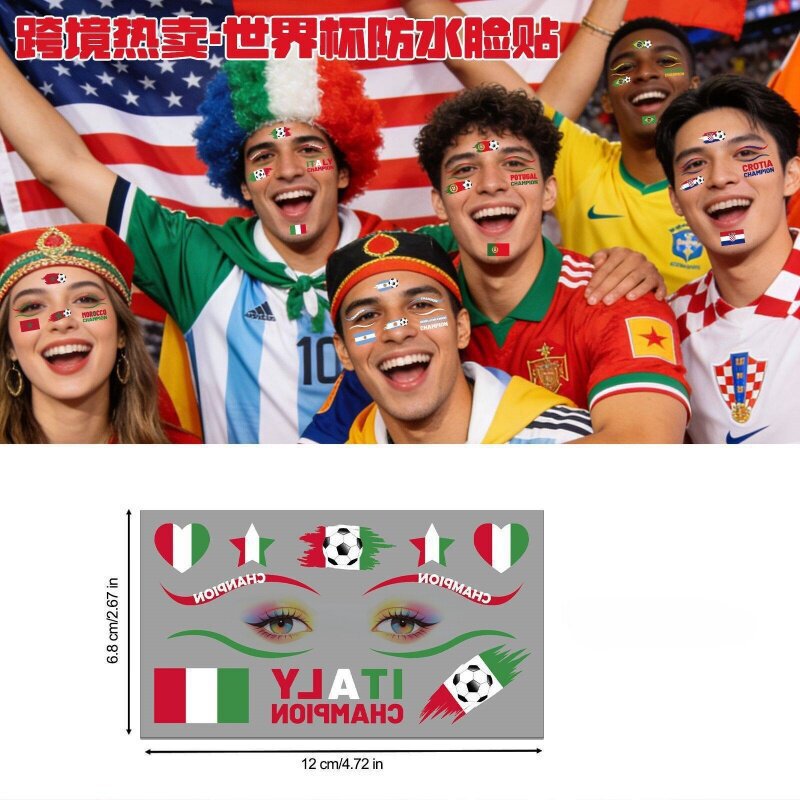 2026 United States, Canada, and Mexico World Cup Themed Fan Merchandise Italian Flag Face Stickers French Football Costume Tattoo Stickers 2026 United States, Canada, and Mexico World Cup Themed Fan Merchandise Italian Flag Face Stickers French Football Costume Tattoo Stickers