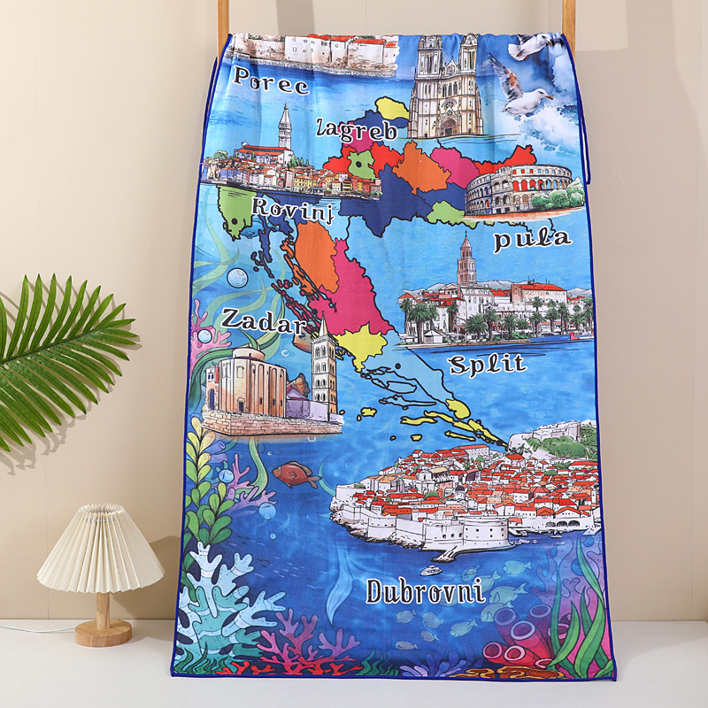 沙滩巾纯棉加大成人家用游泳健身加厚户外运动柔软吸水印花浴巾