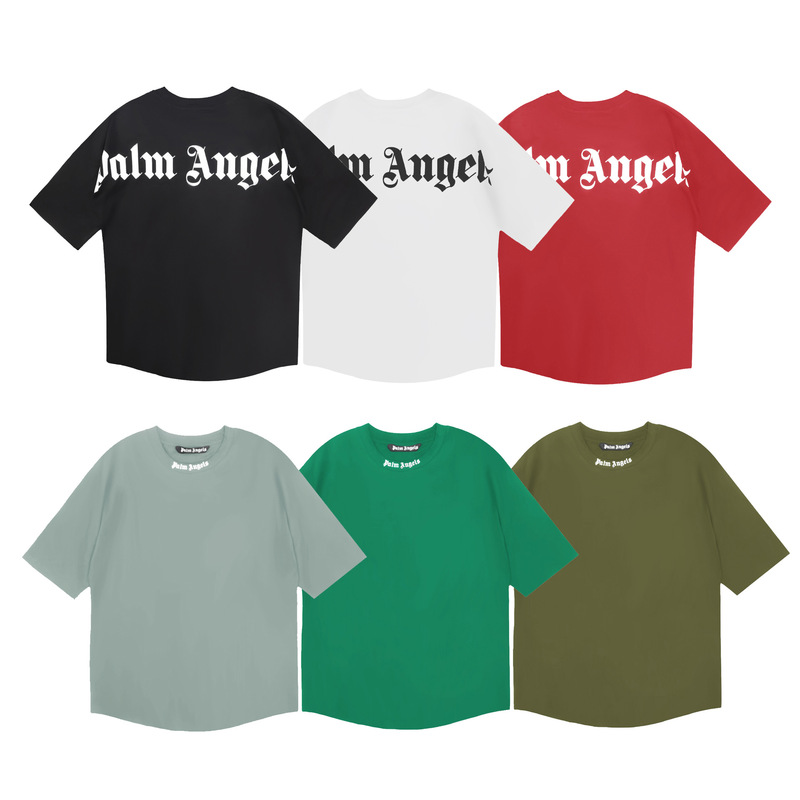 New Solid Color Letter European and American High Version PLAM Trendy Brand Letter Foaming Palm Angel Men's and Women's Hip-hop Short-sleeved Shirt