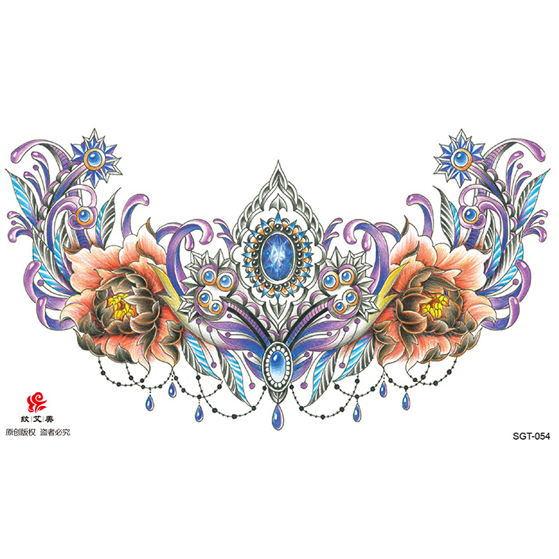 Tres lados pasta de pecho de Buda Guanyin Lotus imagen grande duradera fábrica en stock al por mayor Sobre hombro dragón tatuaje pegatinas