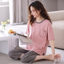 睡衣女士夏季纯棉短袖七分裤家居服夏天薄款休闲可出门外穿女套装