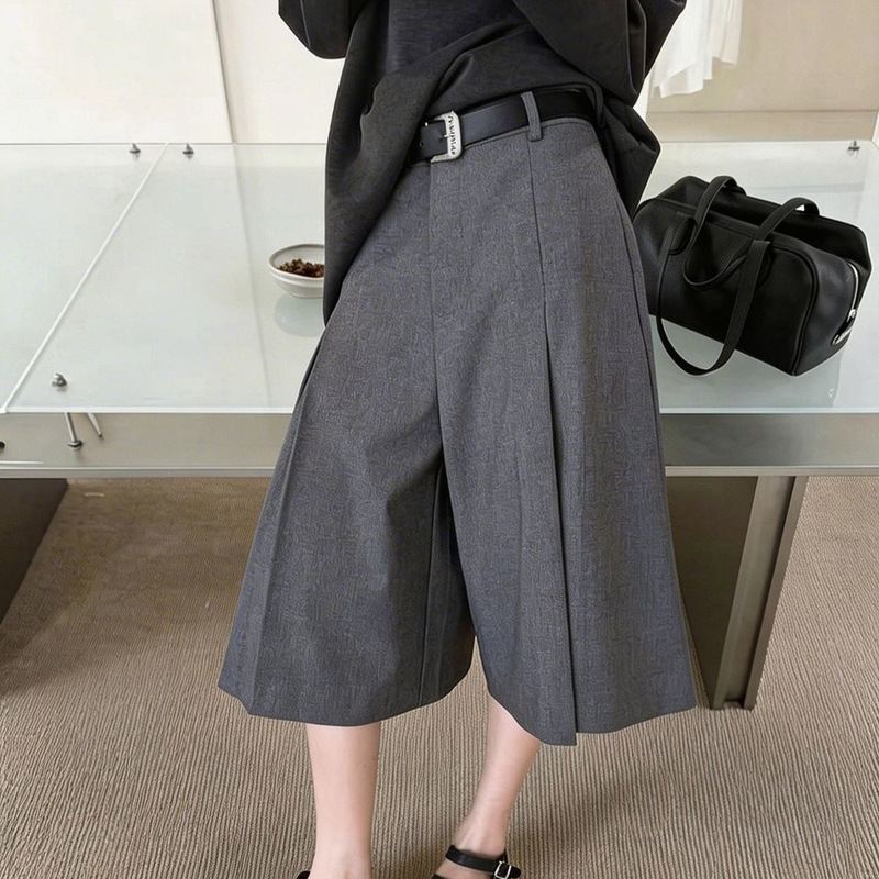 2026 Pleated Old Money Style Casual Simple Three-Quarter Suit Pants Wide-Leg Pants Plus Size Loose Straight Commuting Trousers