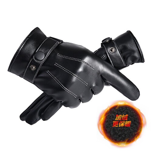 Winter men's three-line thermal gloves for cycling, velvet touch screen gloves, motorcycle thickened winter leather gloves, windproof