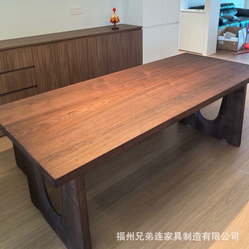 北美黑胡桃木大板桌茶桌全实木餐桌现代简约小户型长方形饭桌茶几|undefined