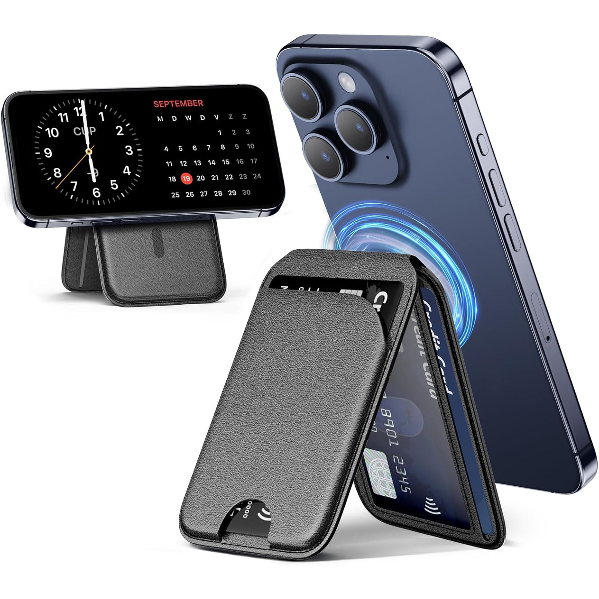 Paquete de tarjeta magnética ultrafina transfronteriza, soporte de teléfono móvil con eje giratorio, funda de tarjeta, cepillo antirrobo, paquete de tarjeta adhesiva trasera de posición de múltiples tarjetas Magsafe