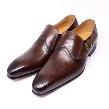 乐福鞋男低帮搭扣雕花牛皮鞋男尖头欧美潮流一脚蹬男鞋shoes men
