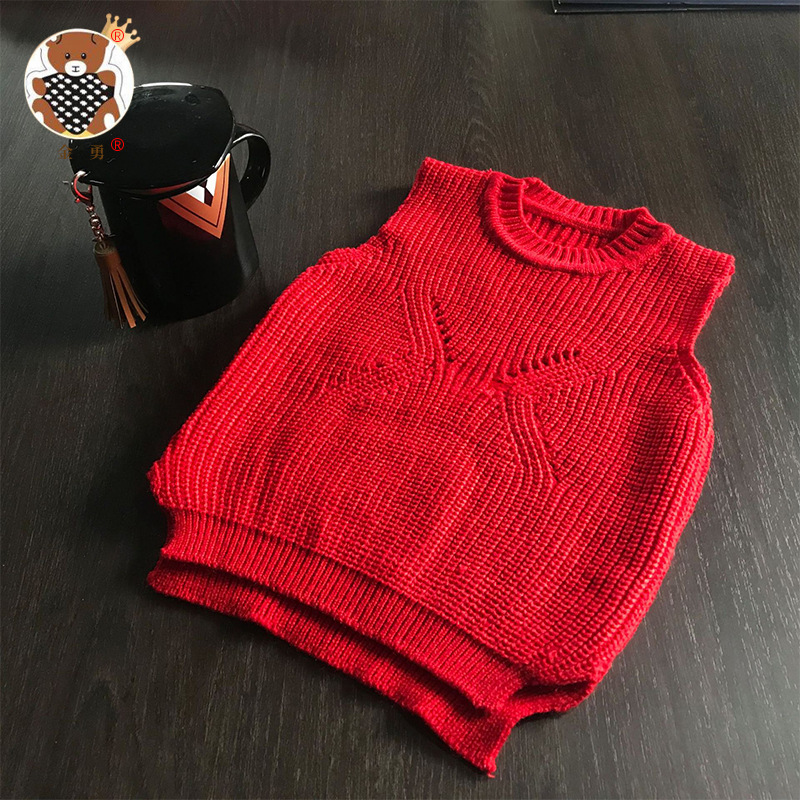 Entrega de una pieza [Jin Yong] Primavera Chaleco de punto para niños Chaleco cálido Estilo coreano Suéter de cuello redondo