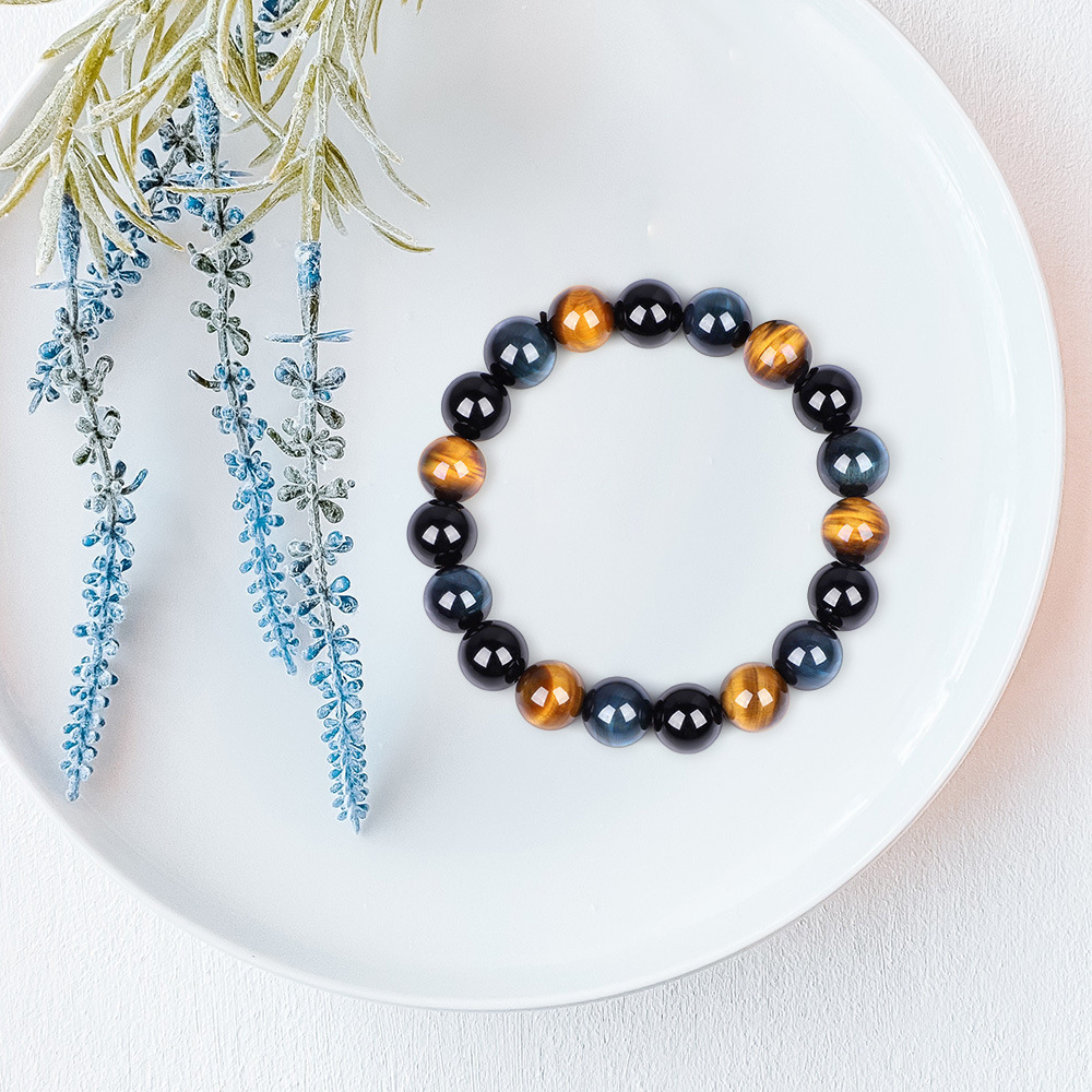 虎眼石ブレスレット10MMメンズ黒曜石黒瑪瑙ビーズ手串虎眼石ブレスレット12MM