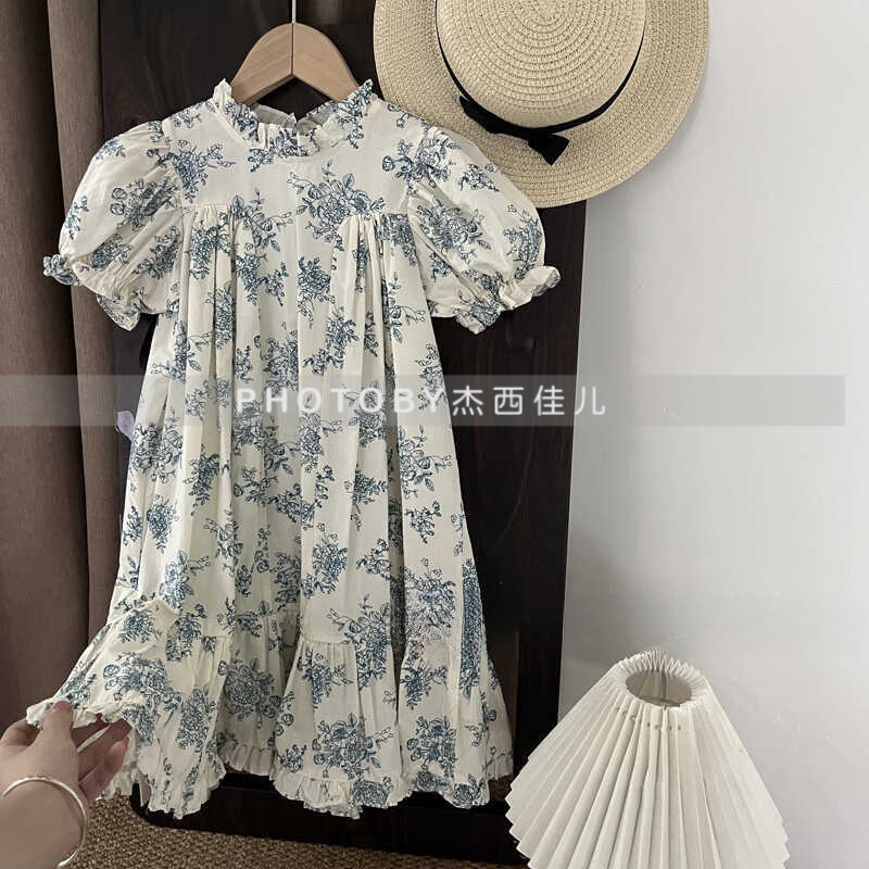 Ins falda de muñeca de verano coreana niña bebé lazo manga abullonada vestido de princesa vestido de cuello cuadrado floral