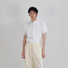 菠萝纹针法肌理感休闲简约男士亨利领T恤纯色新款百搭高级简约潮