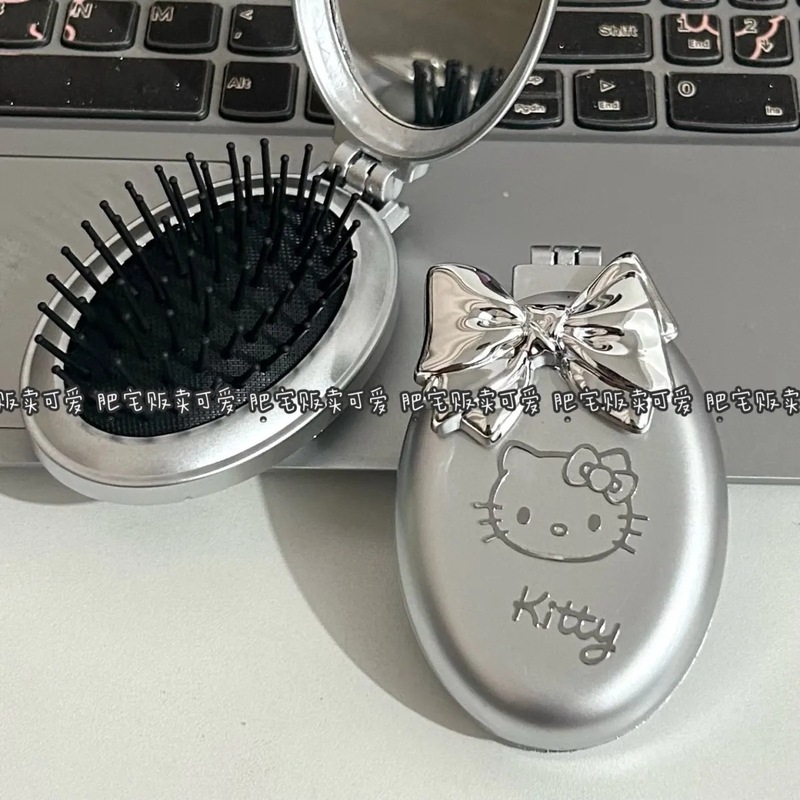 新しい漫画サンリオ diy ポータブル折りたたみエアバッグコームキティ猫ポータブル化粧鏡デュアル目的オールインワンミラーコーム|undefined