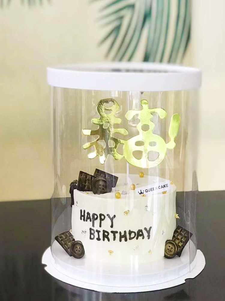 Caja de pastel redonda transparente 4 4 6 6 8 10 pulgadas una sola doble capa alta caja de embalaje de pastel de cumpleaños rojo