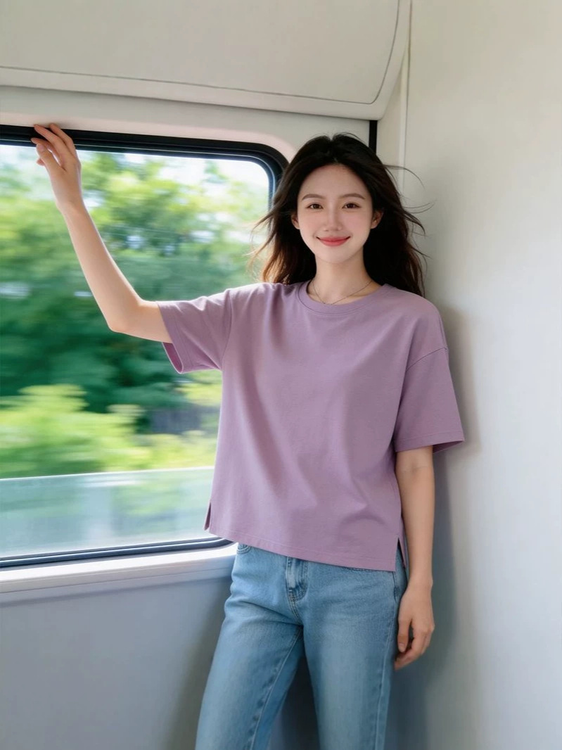 High-End Slit Design Solid Color Regular Shoulder Short-Sleeve T-Shirt for Women, 2026 Summer New Style, Stylish and Slimming Top for Petite Figures, Ins Style