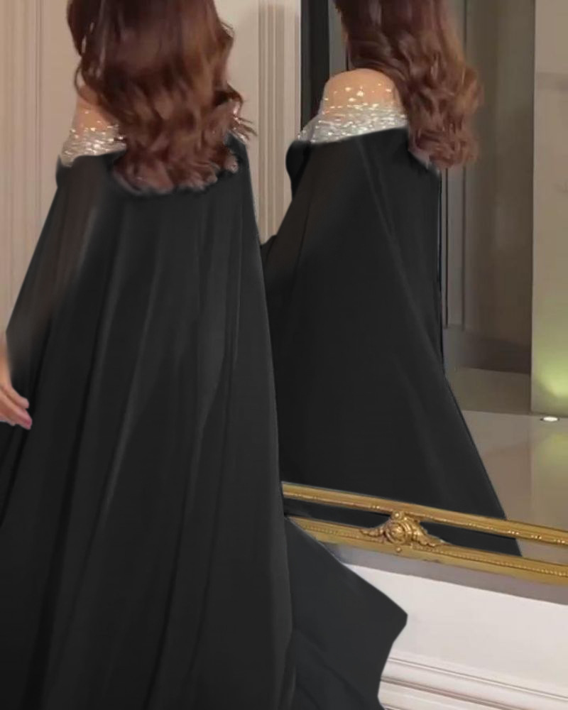 Elegant aftenkjole for damer med perler og stein i chiffon_voghion.com