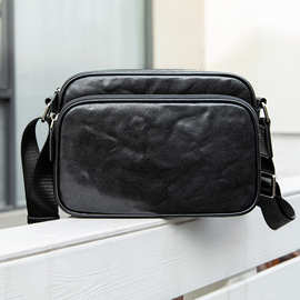 亚马逊直销头层牛皮男士单肩包大容量横款植鞣皮男士包包潮流挎包