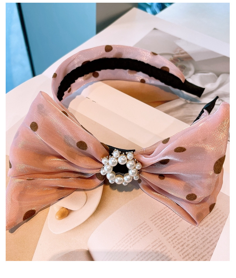Fashion Polka Dot Big Bow Pearl Pink Headband display picture 13