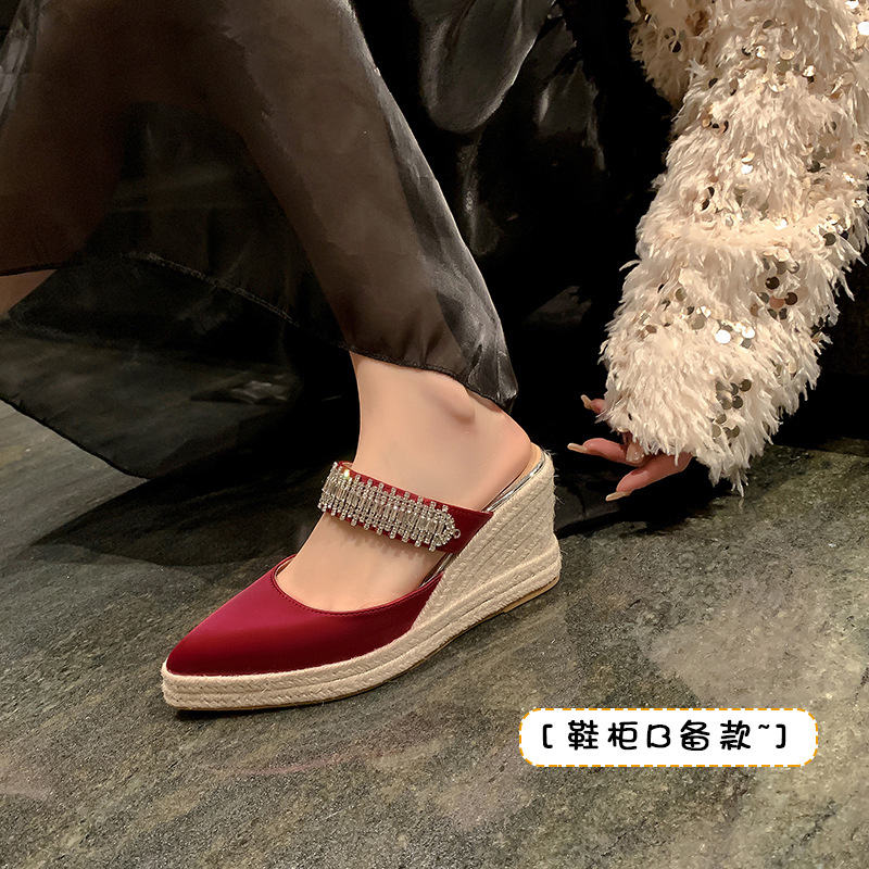 Fashionable summer straw women's slippers platform wedge heel…