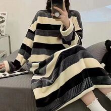 法兰绒睡裙秋冬季长袖睡衣中长可爱学生加厚珊瑚绒家居服直播外单