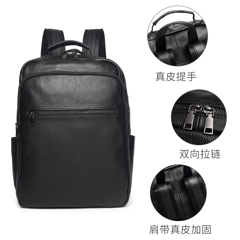 Balo da thật Lion Leiden sức chứa lớn, da bò lớp đầu, chống nước, phù hợp laptop 17 inch — Màu đen