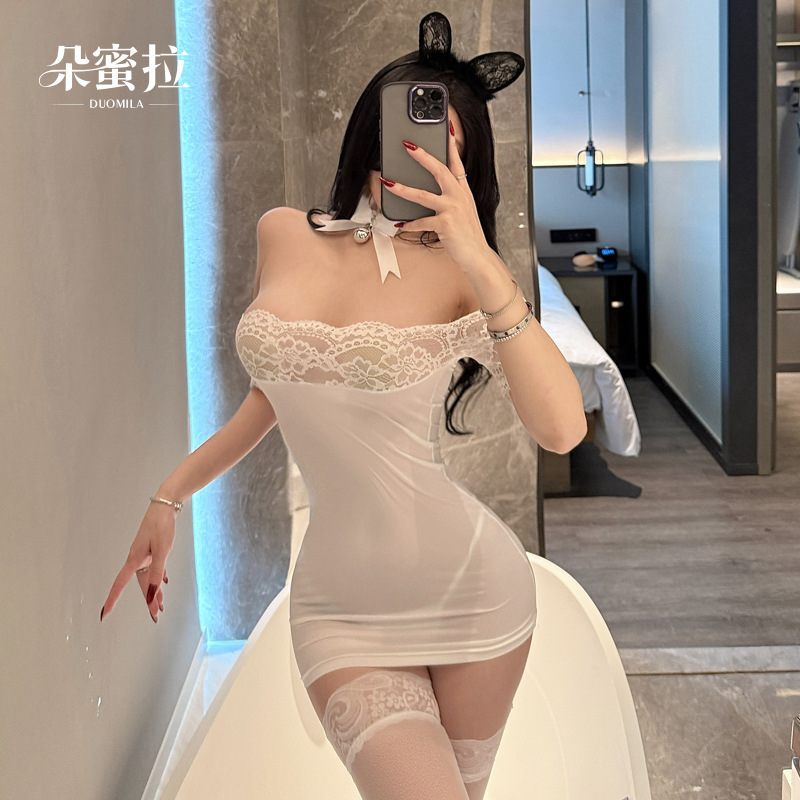 Dormila Sexy Lingerie, Feminine, Slightly See-Through, One-Shoulder, Lace-Trimmed, Tight-Fitting Nightclub Bodycon Dress F736 Dormila Sexy Lingerie, Feminine, Slightly See-Through, One-Shoulder, Lace-Trimmed, Tight-Fitting Nightclub Bodycon Dress F736