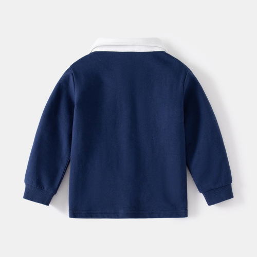 Spring Fashion Collar Navy Blue Children's Hoodie Academy Style Gentleman Bow Tie Collar Hoodie for Middle Kids