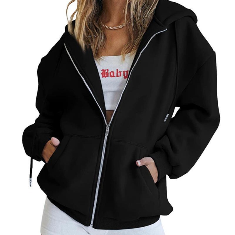 Women's Cute Hoodie Teenager Girls Autumn Jacket Oversized Sweatshirt Casual Drawstring Clothes Thick Zipper