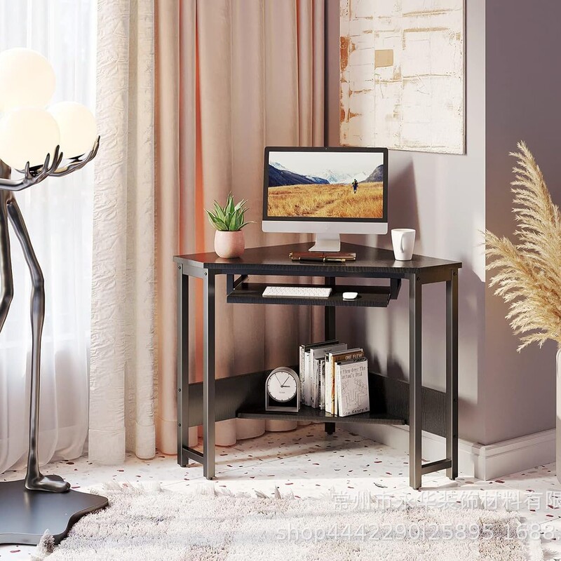 Corner Table, Triangular Computer Desk, Small Office Desk, Sturdy Steel Frame, Suitable for Work, Space-Saving