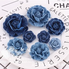 diy手工发饰材料 半成品牛仔布山茶花 布艺花朵玫瑰花 手机壳材料