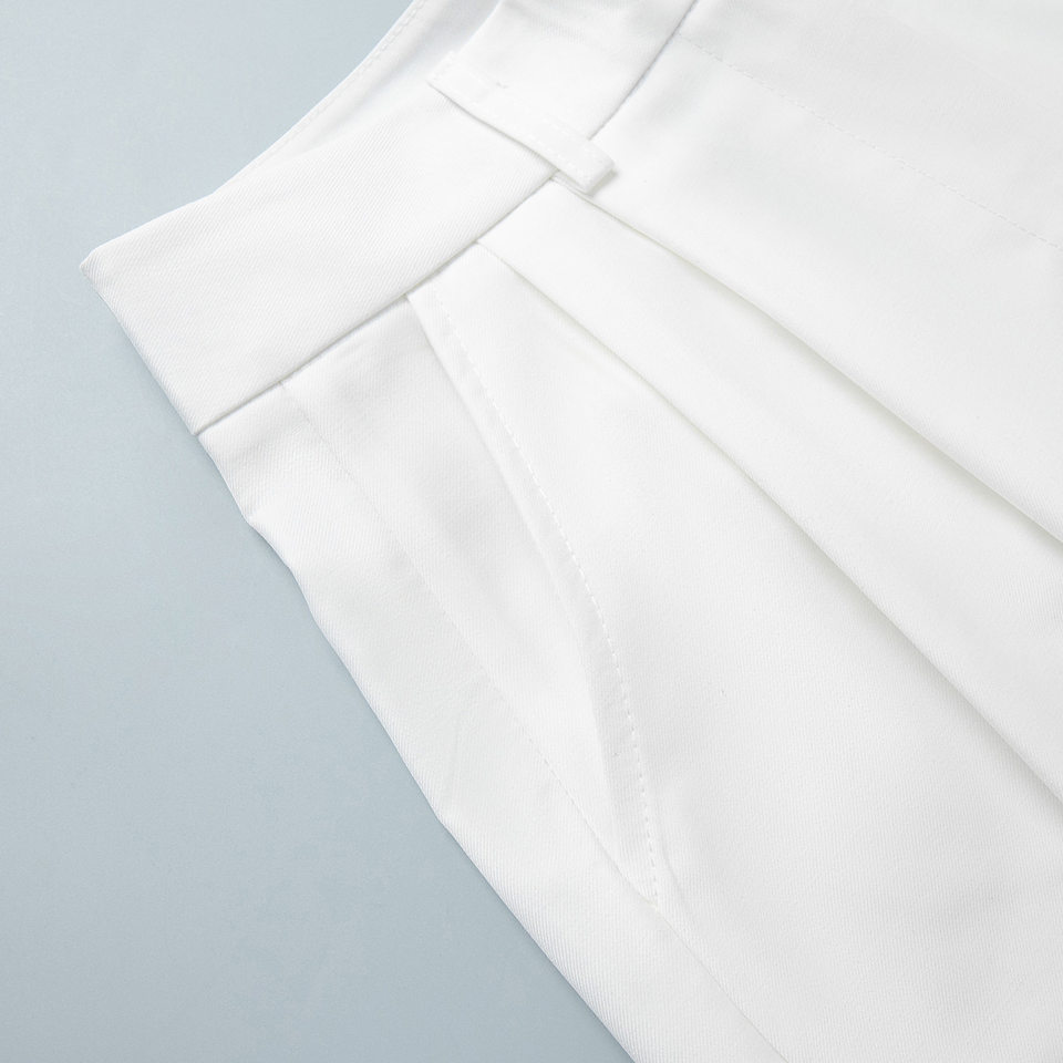 Quần short ống đứng kiểu quần vest lưng cạp chun, dáng năm phần rộng rãi tôn dáng — Màu mơ, Màu trắng chi tiết 11