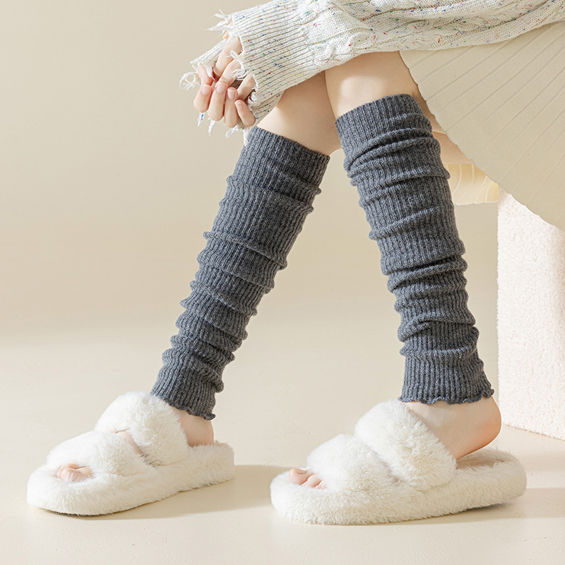 Socks for women in autumn and winter, wool extended over-the-knee knee protectors, non-slip, non-falling, solid color base socks, warm socks