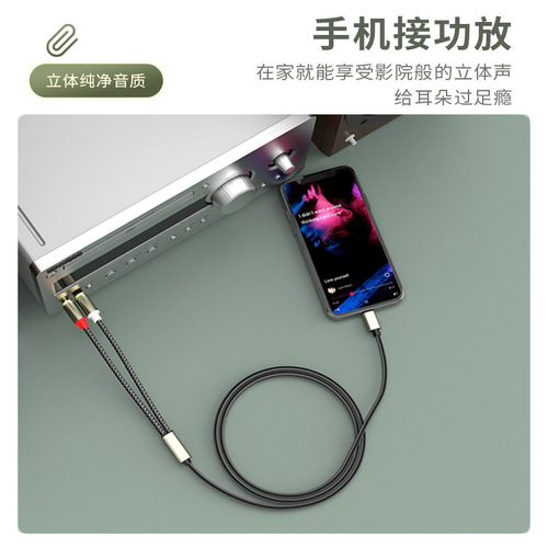 Typec double lotus cable divided into two is suitable for Huawei and Apple mobile phones to connect to power amplifier speakers RAC audio adapter cable