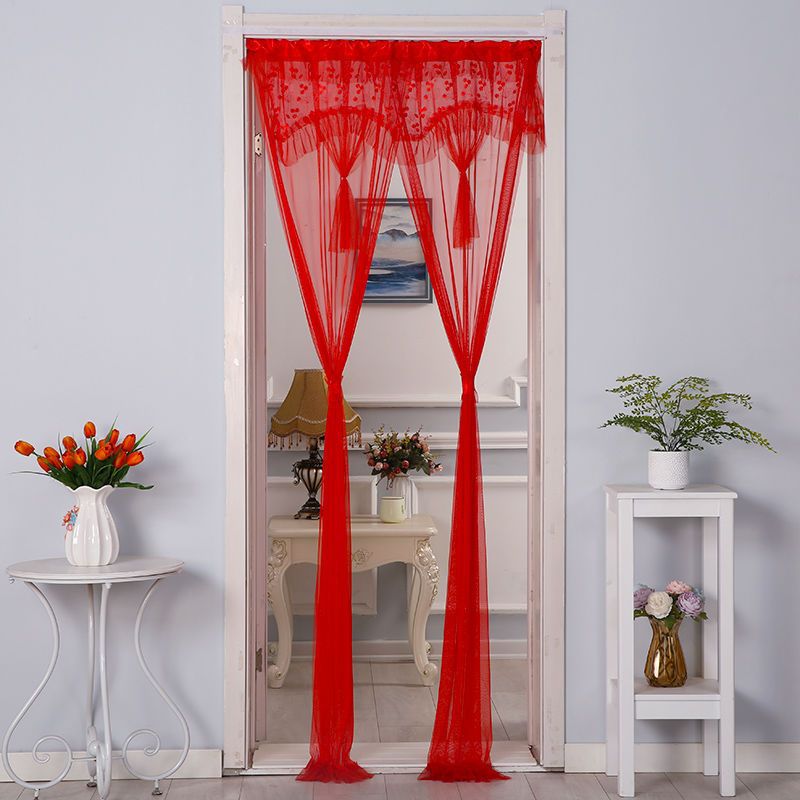 Cortina roja de boda de moda belleza hilo de encaje cortina de puerta dormitorio sala de estar simple cortina de partición a prueba de mosquitos