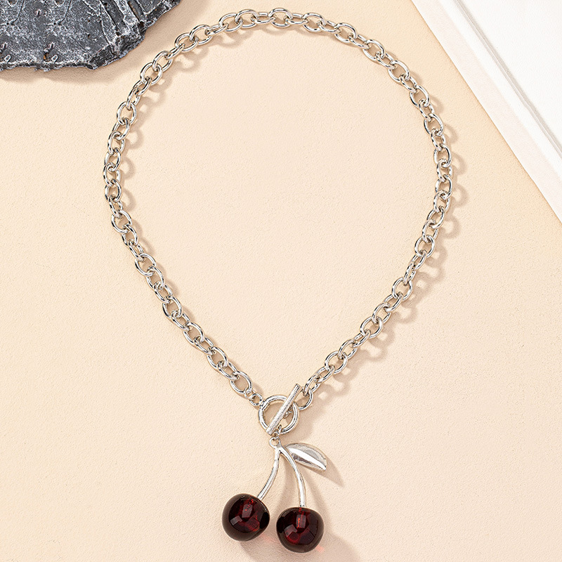 Cherry Pattern Cute Classic Style Cherry Arylic Alloy Cable Chain Pendant Necklaces Wholesale