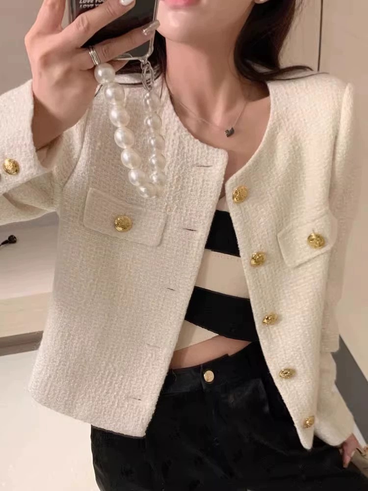 Осенняя куртка, короткий рукав, стиль Chanel, французский стиль, oversize