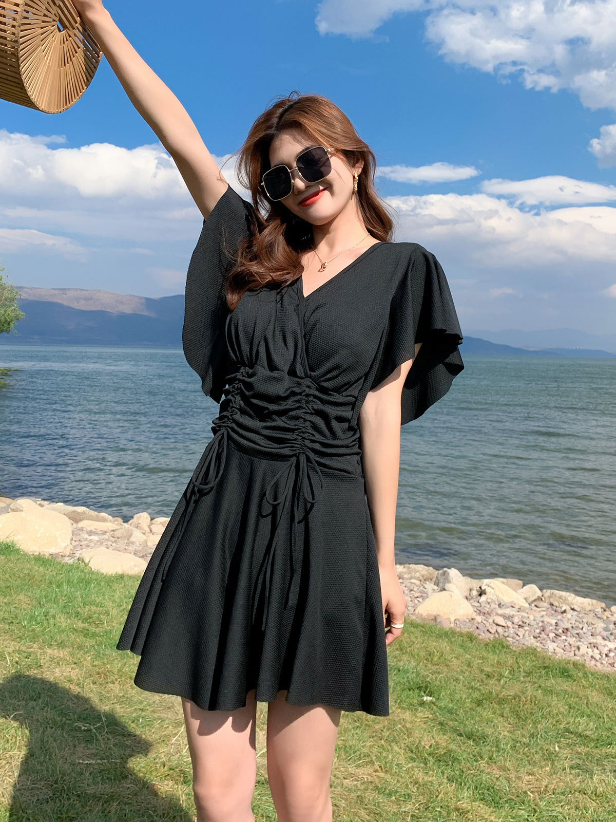 Traje de baño de una pieza chica gordita de las mujeres más el tamaño del vientre que cubre adelgazar las aguas termales reunieron falda conservadora traje de hermana gorda en el pecho grande