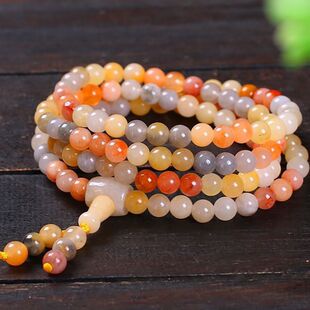 Xinjiang Natural Golden Silk Jade 108 Round Bead Bracelet Gobi Jade Light Seed Material Multi-Layered Wrapable Pendant Bracelet Versatile