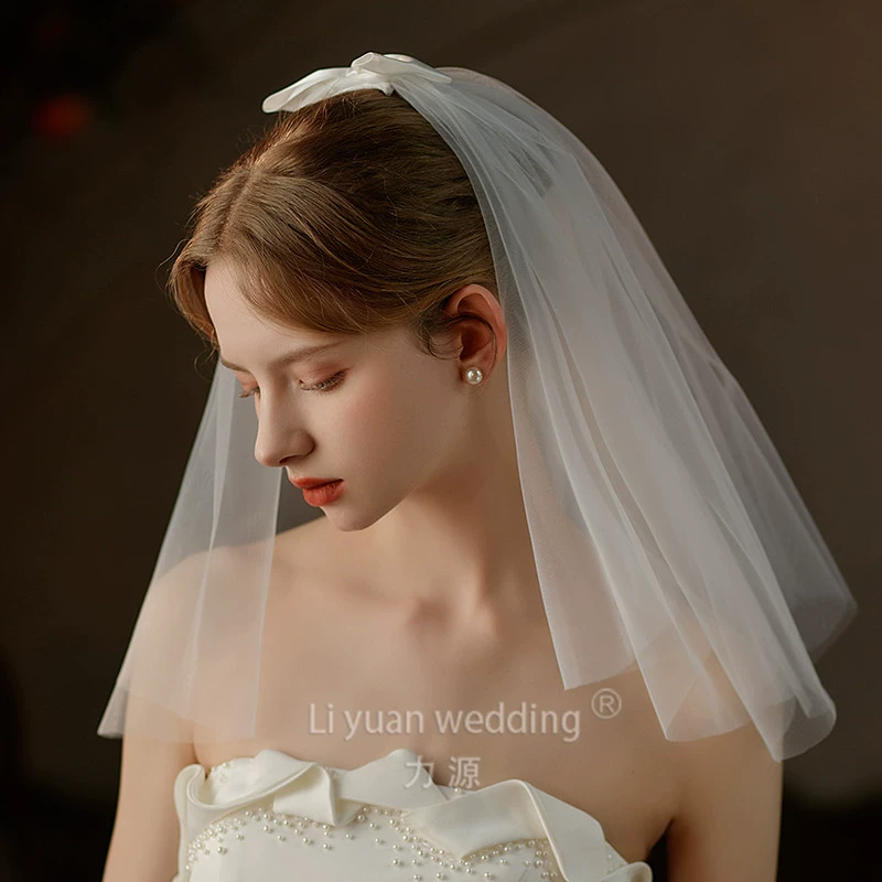 Bride's veil, wedding dress, lace hair accessory with bow, high-quality style