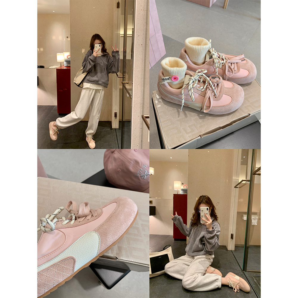 Versión de cuero de vaca ~ Su Yan Yan con la cabeza grande pequeño lindo Duo Duo cordón de zapatos de entrenamiento casual de alta altura zapatos de mujer Gump