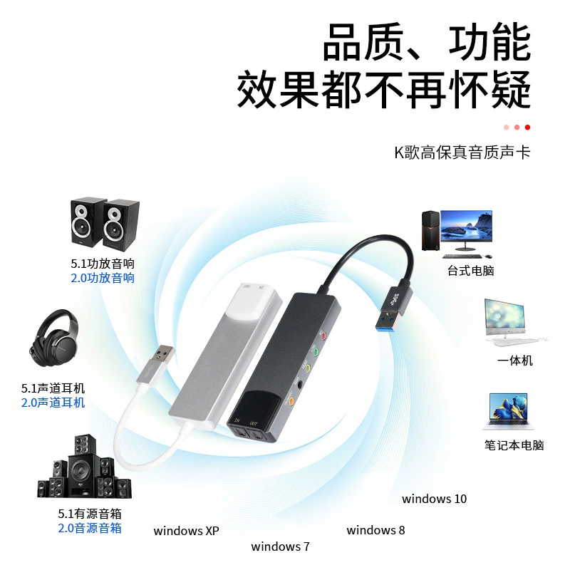 Внешняя USB звуковая карта, волоконно-оптическая (TOSLINK), 5.1 канал, plug‑and‑play, черная или серебристая