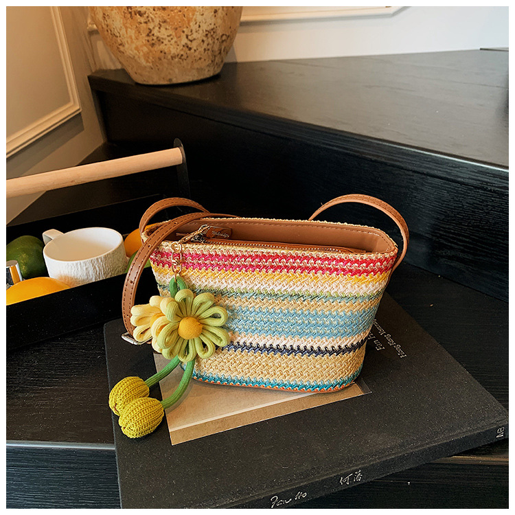 Fashionable small bag for women: New Summer 2025 colorful woven bucket bag, crossbody bag, vacation small single-shoulder bag undefined