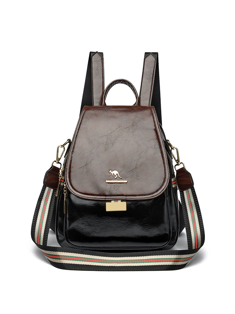 Meifeng Backpack - Travel Shoulder Bag, Genuine Leather, Colors: Black Brown or Black with Yellow