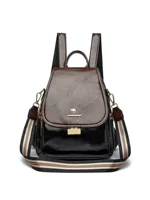 Meifeng Backpack - Travel Shoulder Bag, Genuine Leather, Colors: Black Brown or Black with Yellow