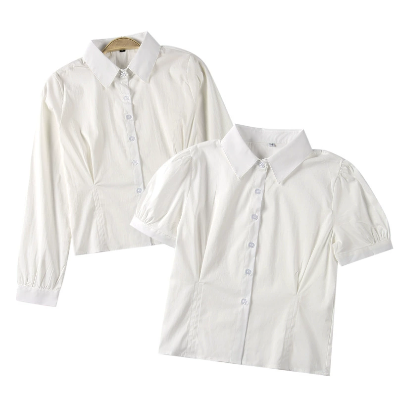 Оригинальная Униформа JK [Small See Mountain] Розовая рубашка с пузырьковыми рукавами, юбка на бедрах, костюм с талией и чистым ветром, с длинным коротким рукавом