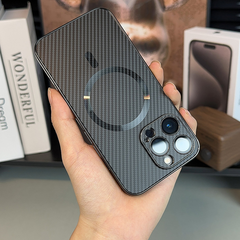 Electroplated Magnetic Case Suitable for iPhone 17 Pro Max, Apple 15 Carbon Fiber Lens Film High-End Protective Case Electroplated Magnetic Case Suitable for iPhone 17 Pro Max, Apple 15 Carbon Fiber Lens Film High-End Protective Case