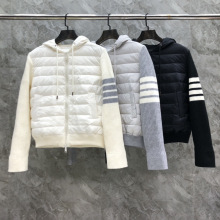 TB工厂直营秋冬季新款高版本网红款女款拼接连帽羽绒服防寒鹅绒