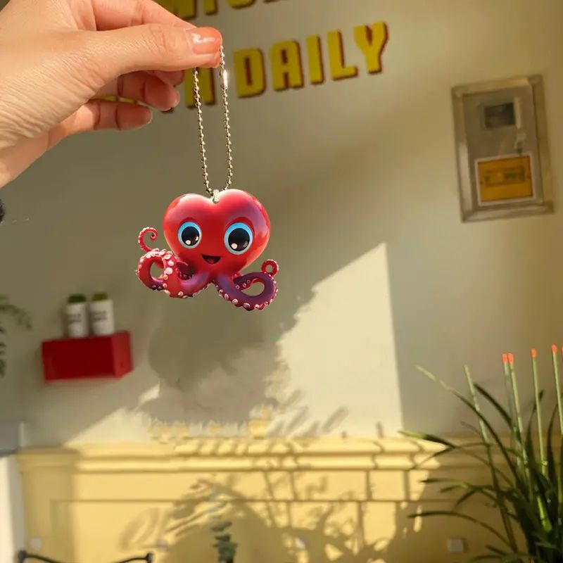 2D acrílico amor pulpo colgante plano transfronterizo automóvil espejo retrovisor interior decoración colgante llavero colgante